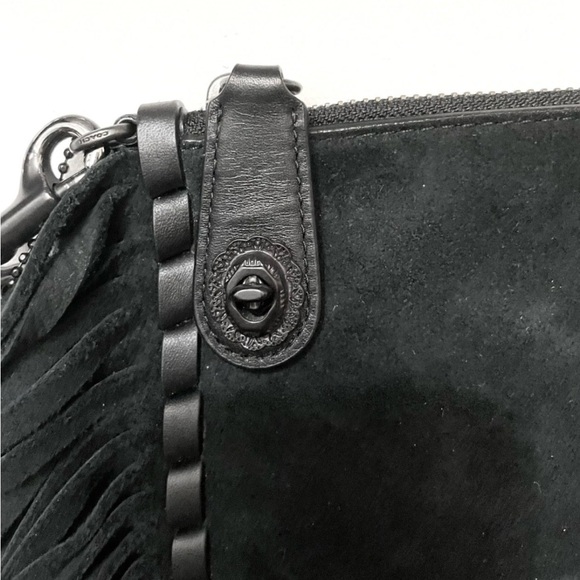 Coach 1941 Turnlock Tearose Suede Fringe Black Clutch 86840 - Picture 3 of 14